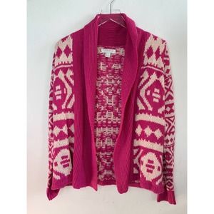 Forever 21 Pink + White Fair Isle Knit Cardigan Sweater — Women's XS X-Small EUC